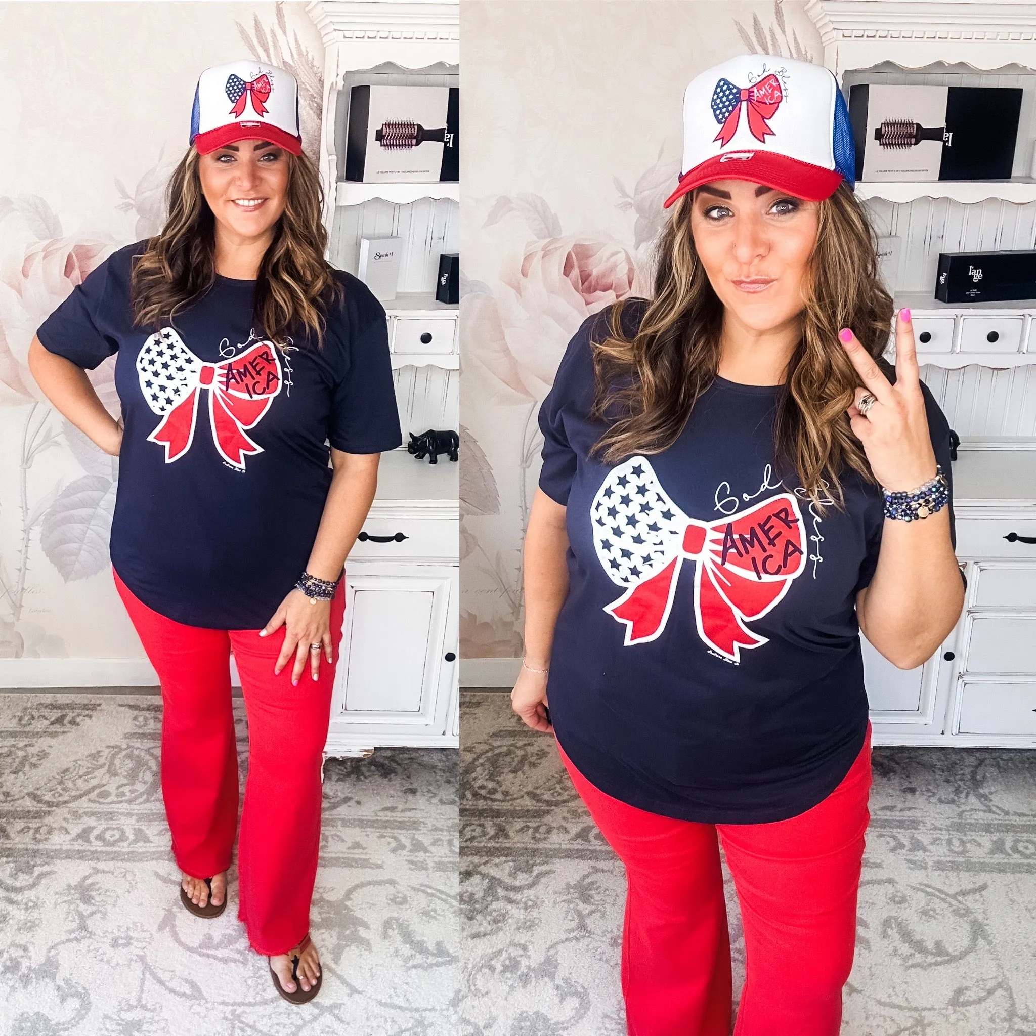 God Bless America Bow Graphic T-shirt Dress