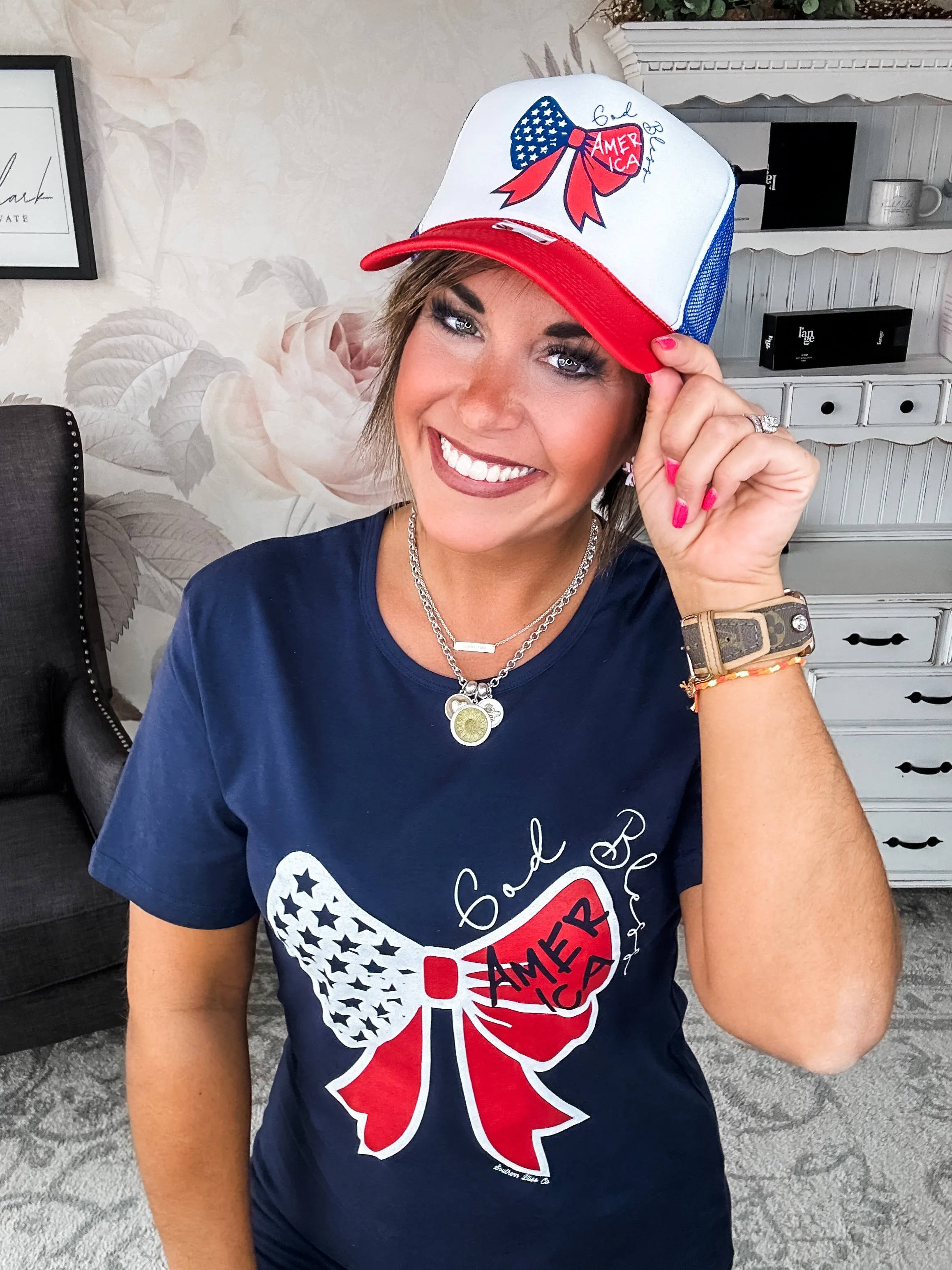 God Bless America Bow Graphic T-shirt Dress