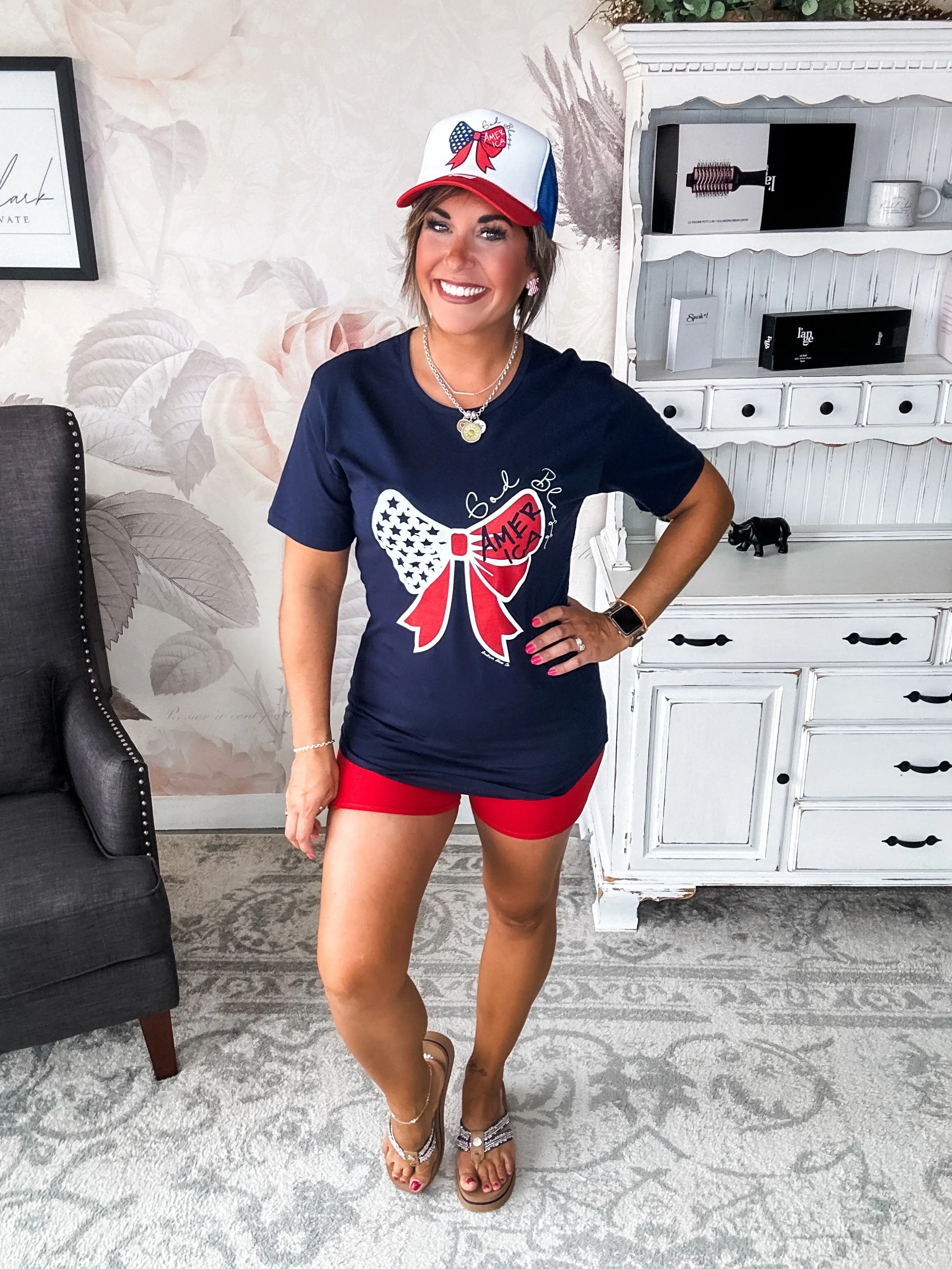 God Bless America Bow Graphic T-shirt Dress