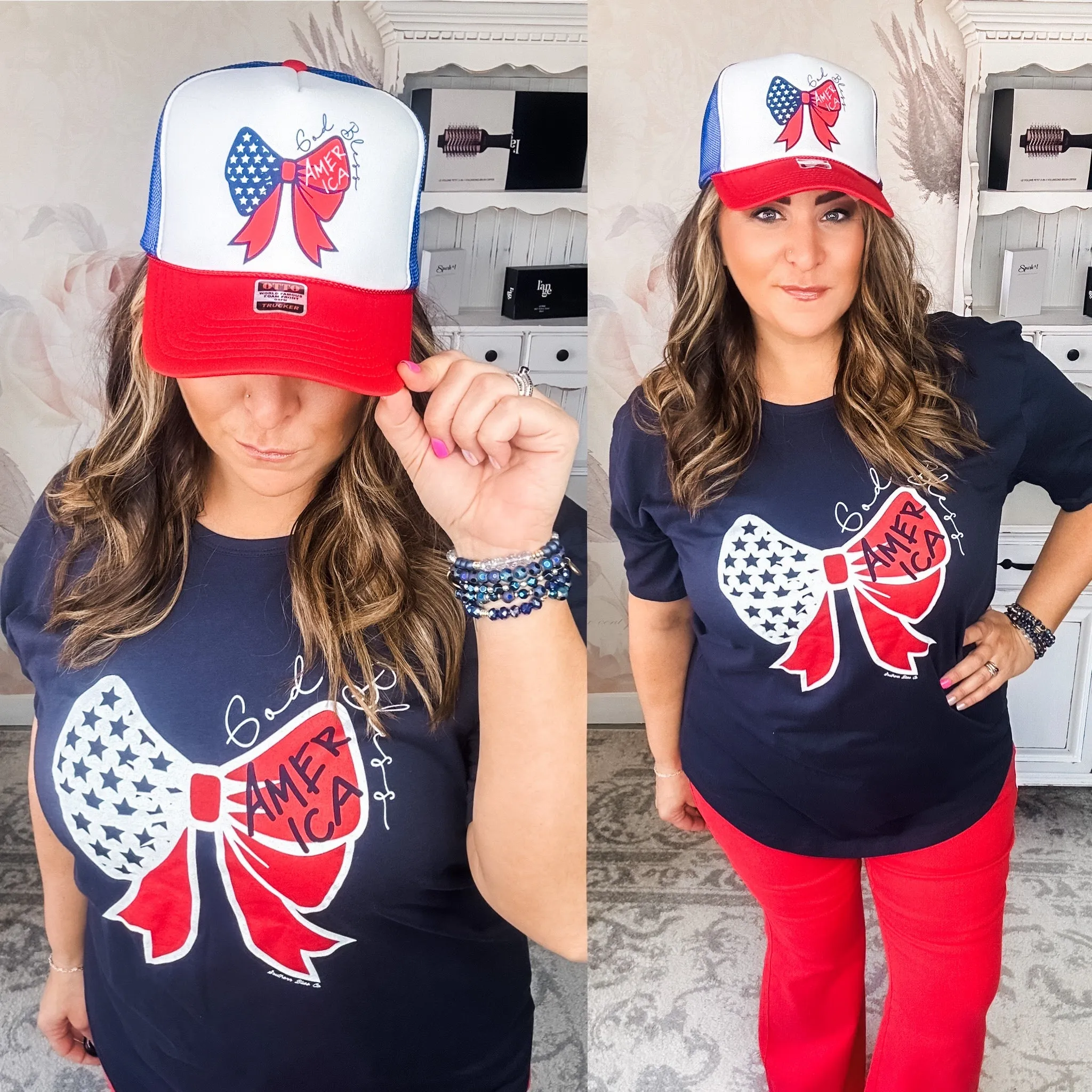 God Bless America Bow Graphic T-shirt Dress