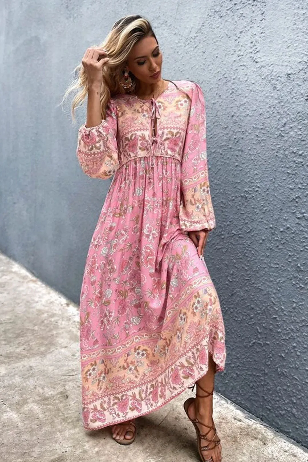 Gown Dress, Boho Maxi Dress, Loose Dress, Carina Rose in Pink