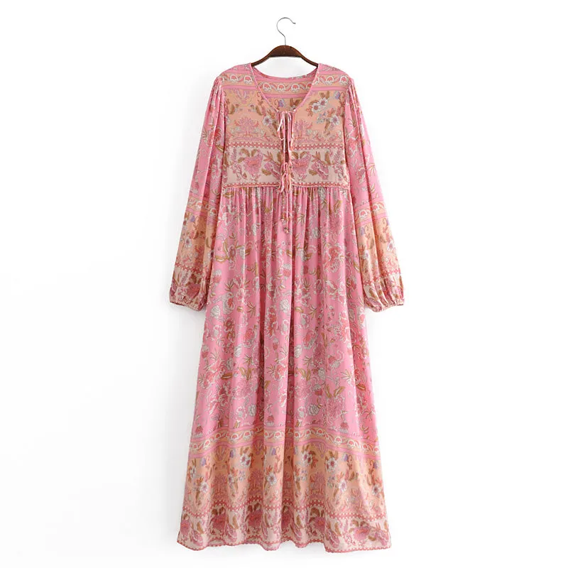 Gown Dress, Boho Maxi Dress, Loose Dress, Carina Rose in Pink