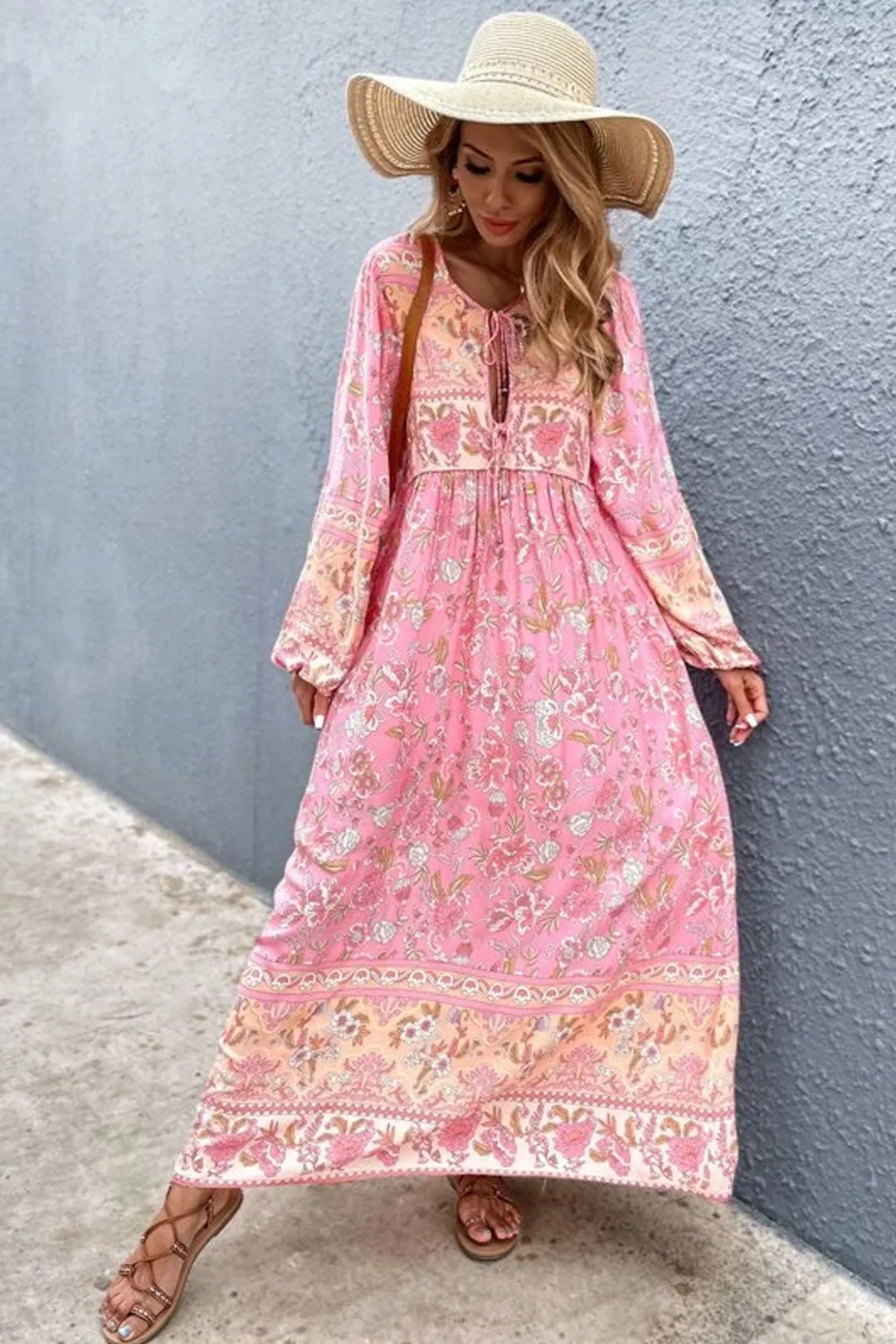 Gown Dress, Boho Maxi Dress, Loose Dress, Carina Rose in Pink