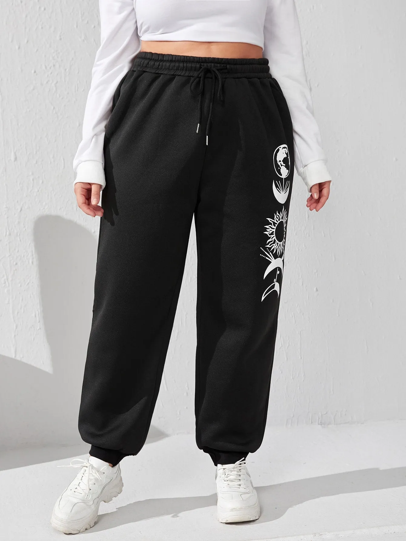 Graphic Drawstring High Waist Long Plus Size Sweatpants