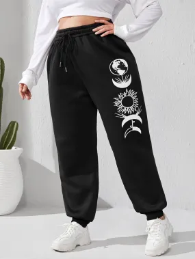 Graphic Drawstring High Waist Long Plus Size Sweatpants