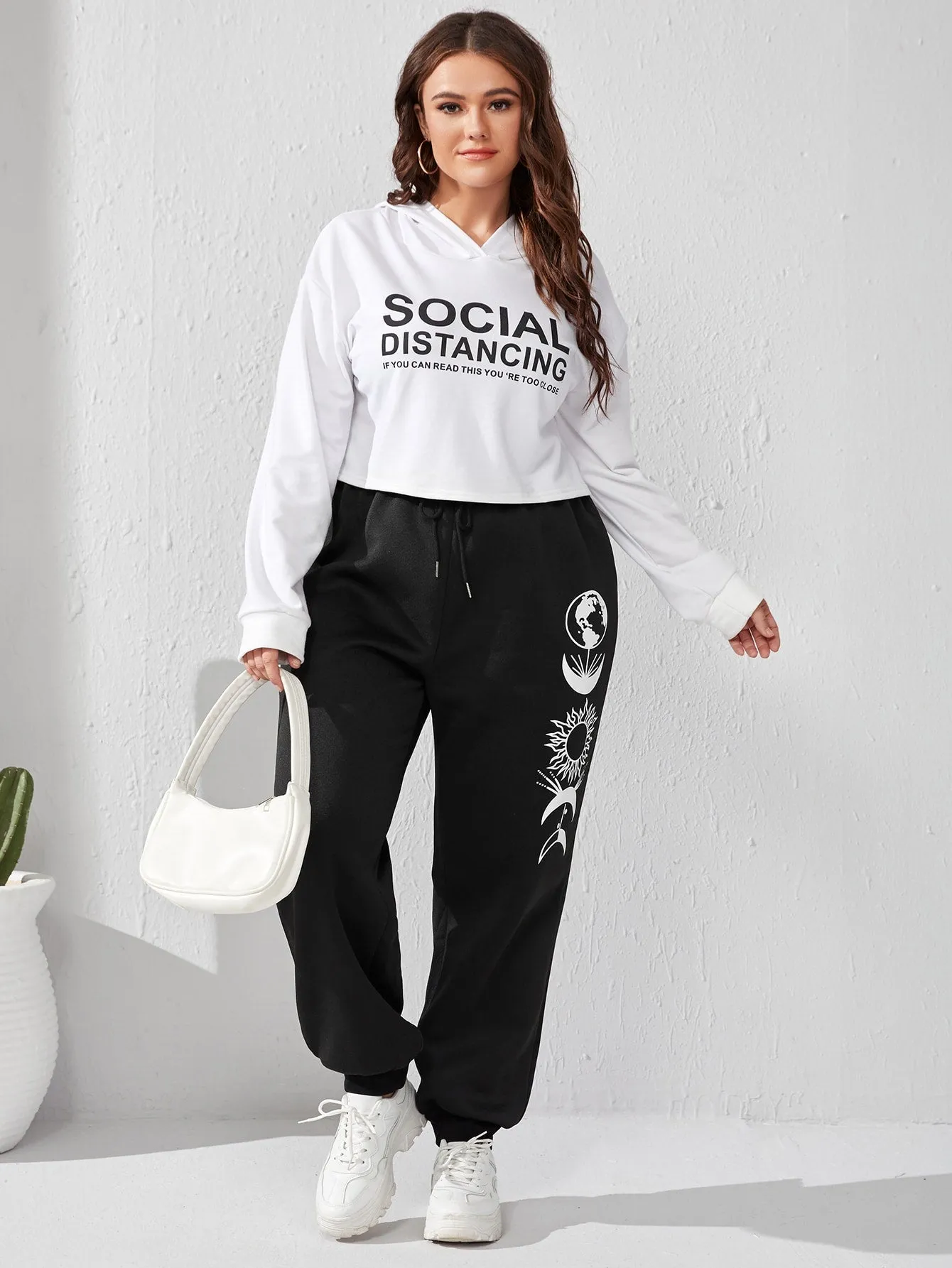 Graphic Drawstring High Waist Long Plus Size Sweatpants