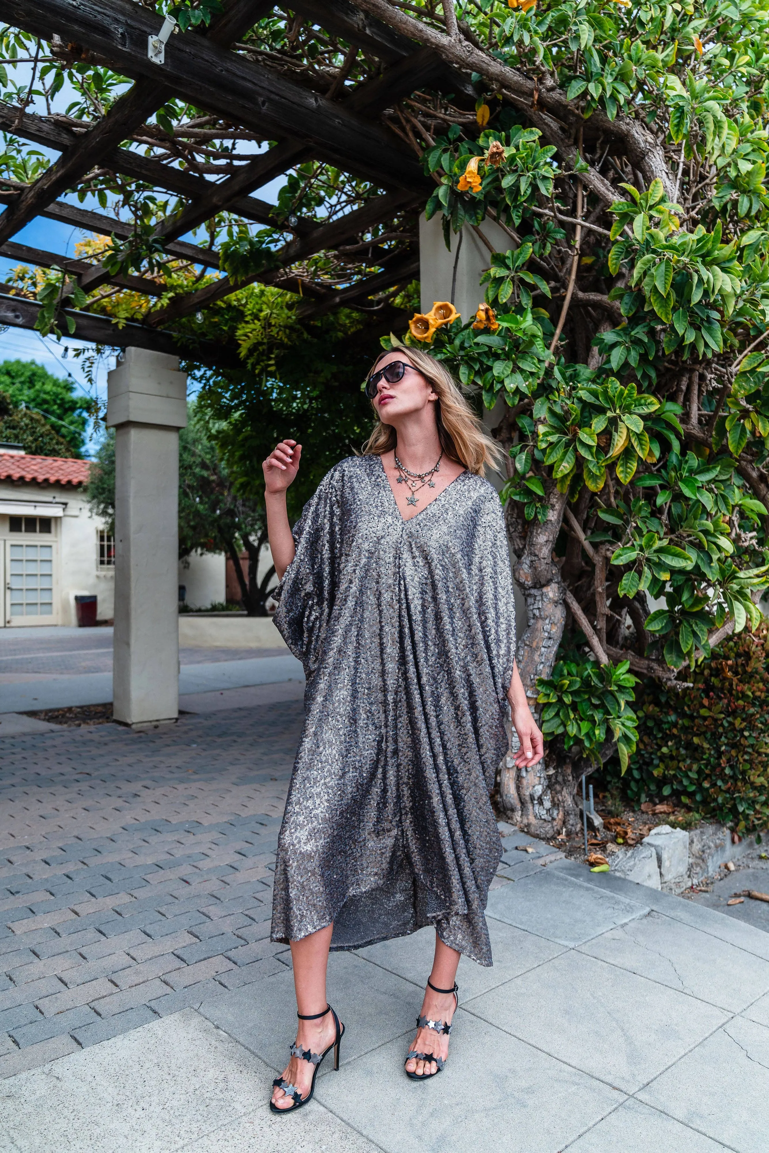 Gunmetal Nouveau Sequin Caftan