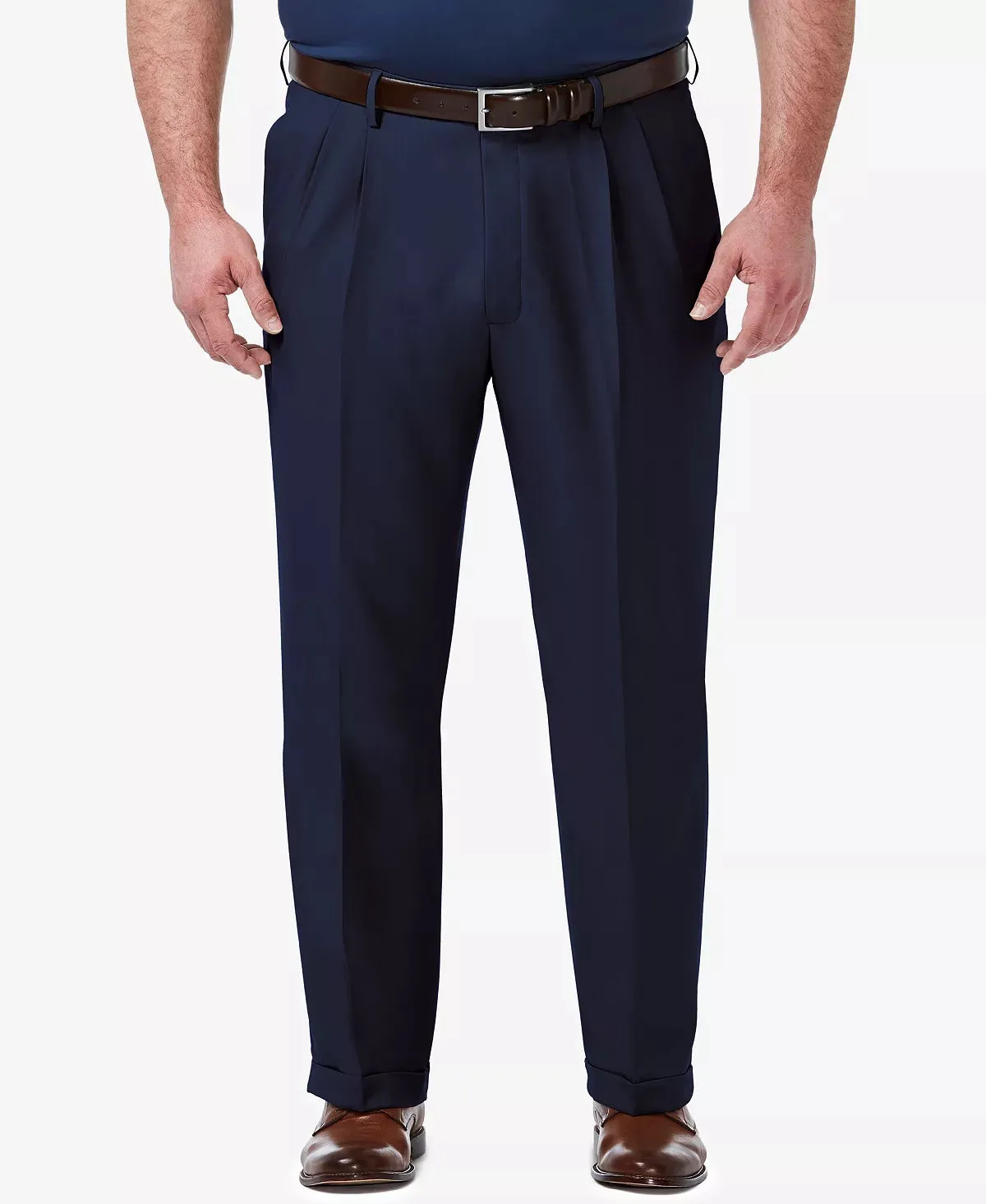 Haggar Mens Classic fit Dress Pants 44 / 34 Blue Solid Stretch