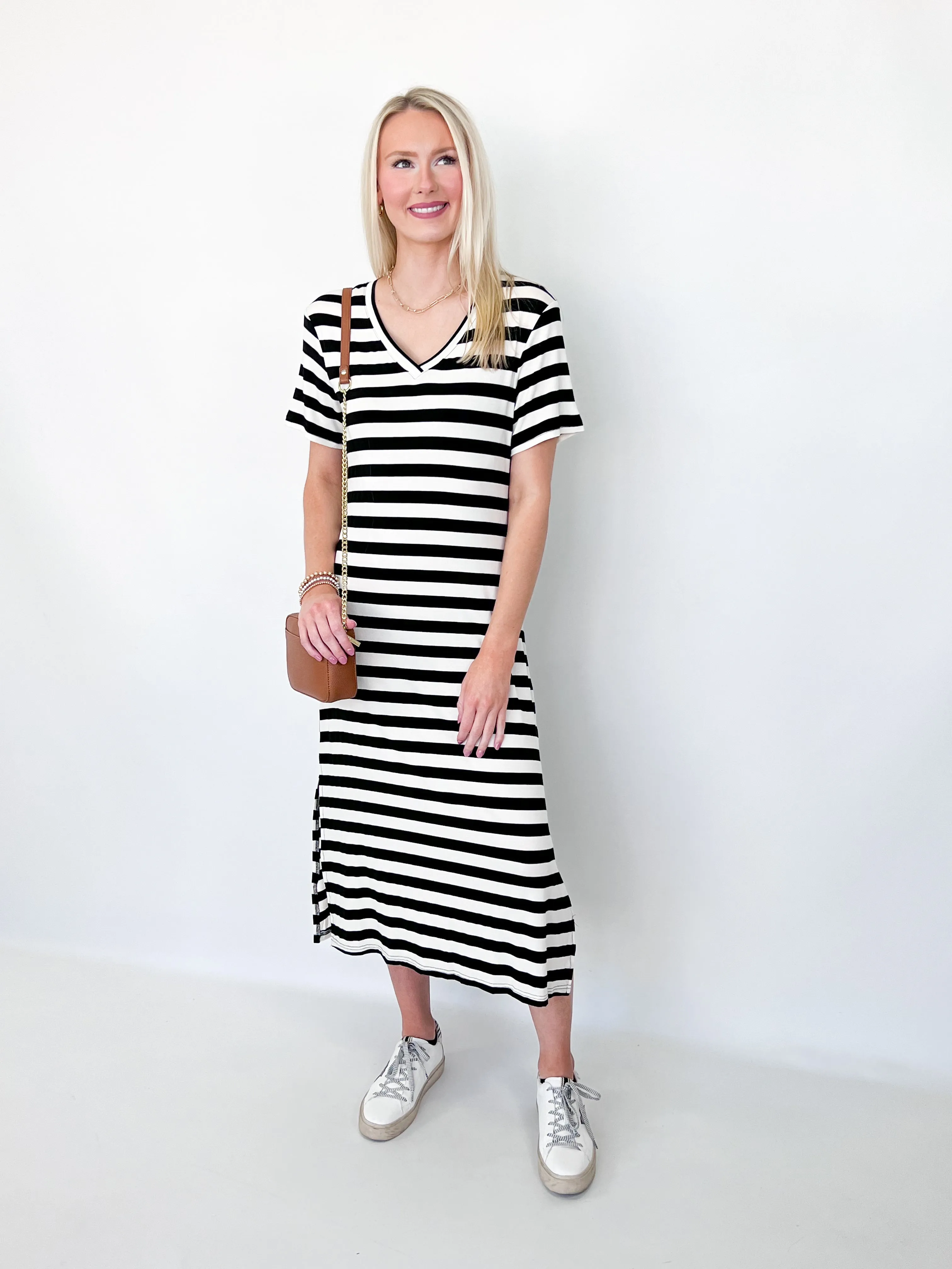 Holly - Black & White Striped Maxi Dress