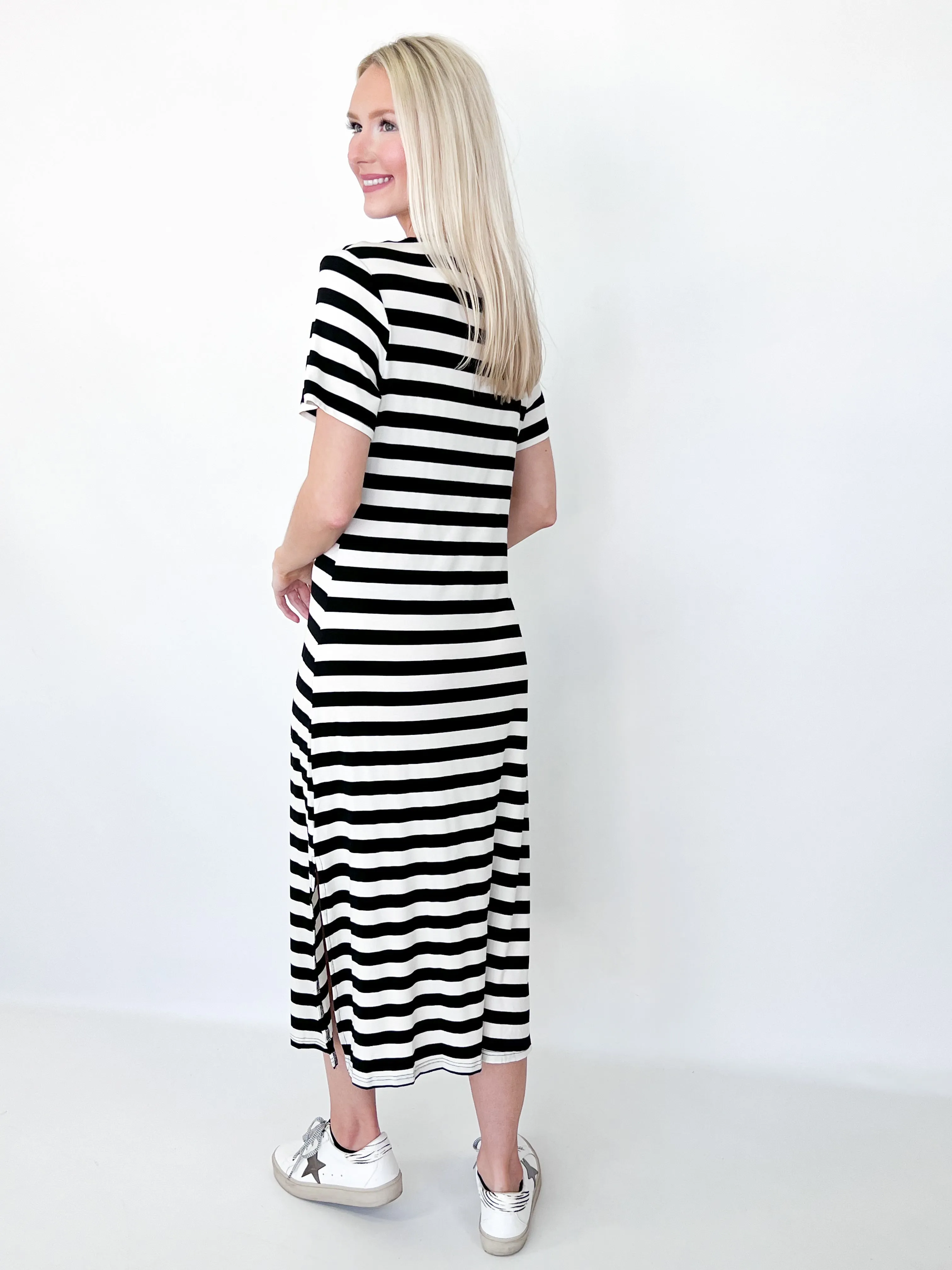 Holly - Black & White Striped Maxi Dress