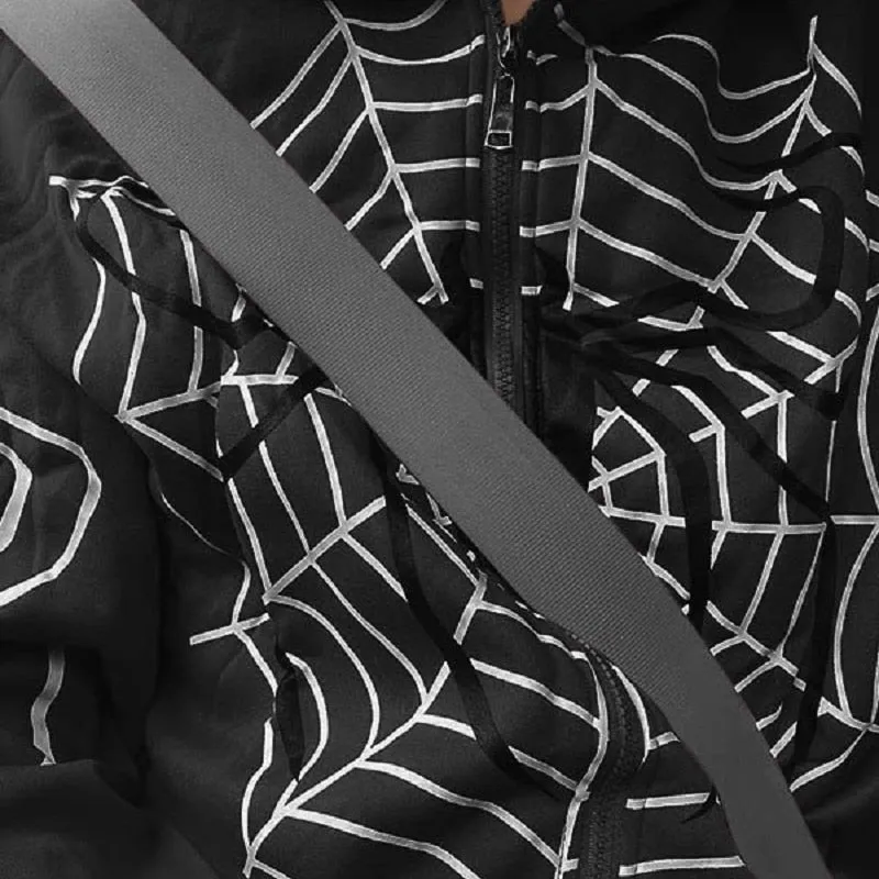 Hoodie Dark Spider Web Printed Goth Black Hoodie Sweatshirt Zipper