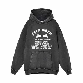I’m A Biker Letters Motorcycle Vintage Washed Hoodie