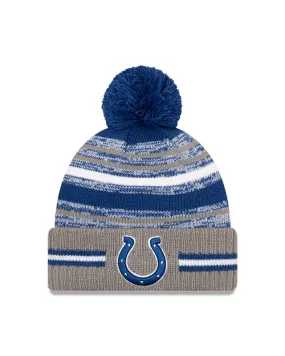 Indianapolis Colts New Era 2021 NFL Sideline - Sport Official Pom Cuffed Knit Hat - Gray/Blue