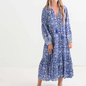 Jaipur Blooms Very Peri Belted Tiered Prairie Dress