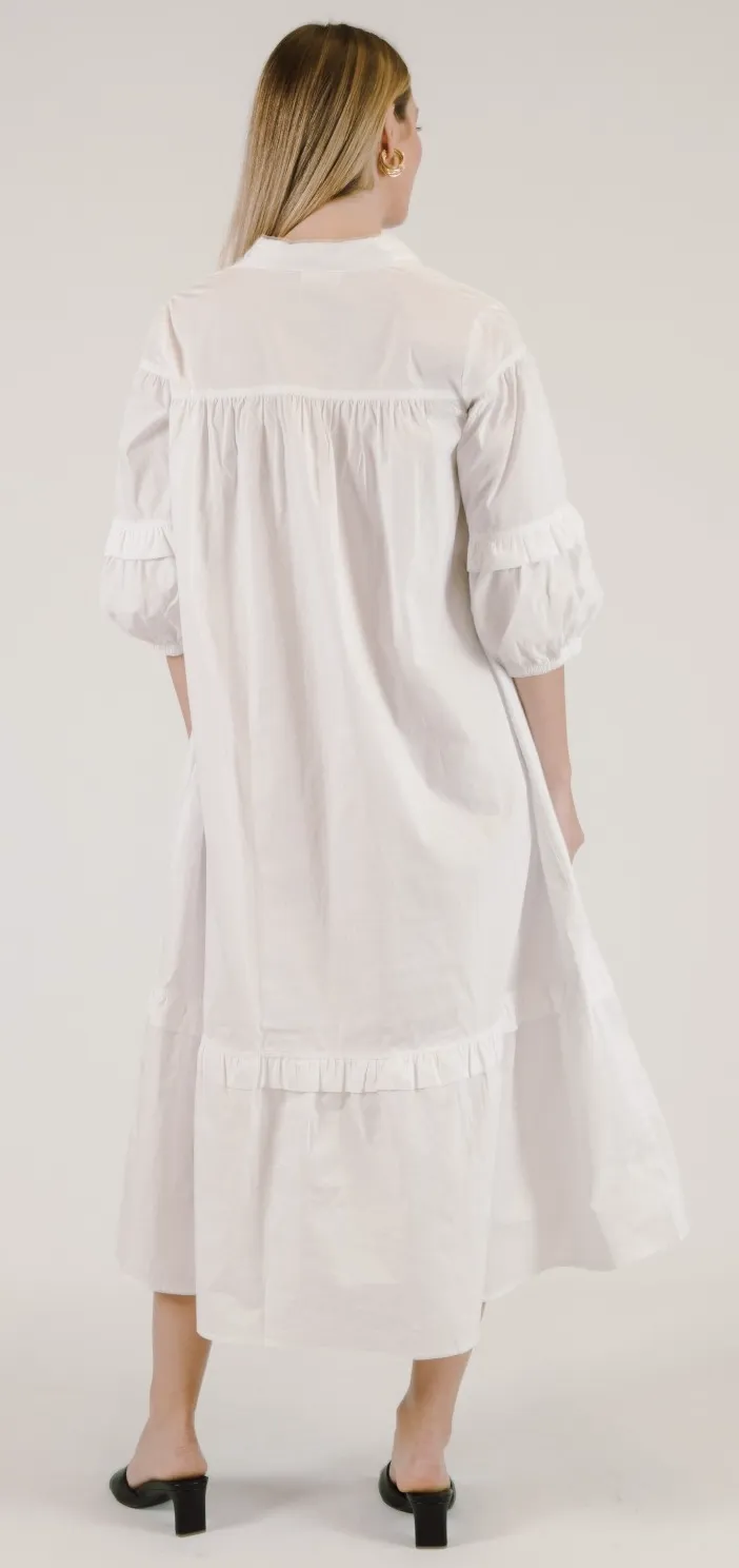 Jasmine Poplin Puff Sleeve Collared Midi Dress