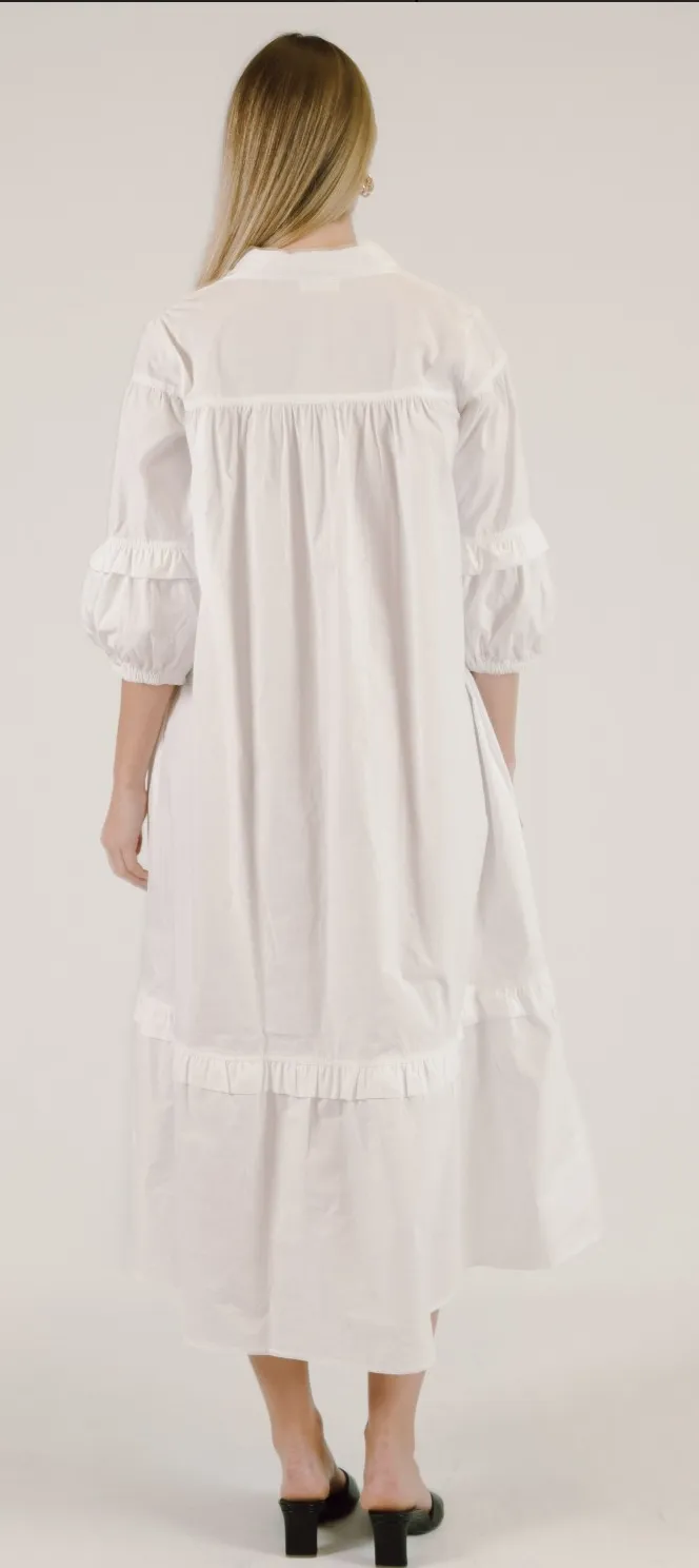Jasmine Poplin Puff Sleeve Collared Midi Dress