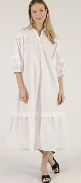 Jasmine Poplin Puff Sleeve Collared Midi Dress