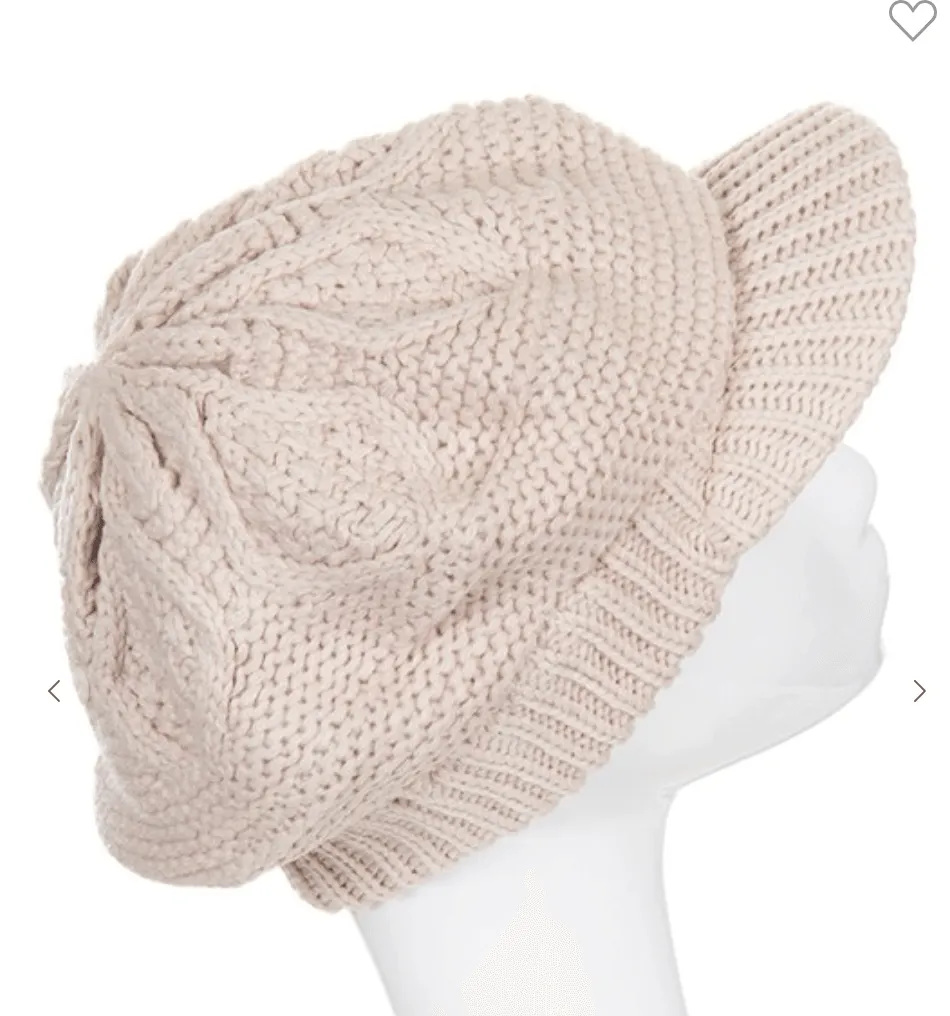 Knit Flower Aran Visor Beanie Cap Hat - H20118
