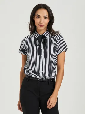 Ladies' Boyfriend Blouse Short Sleeve - Black/White Stripe