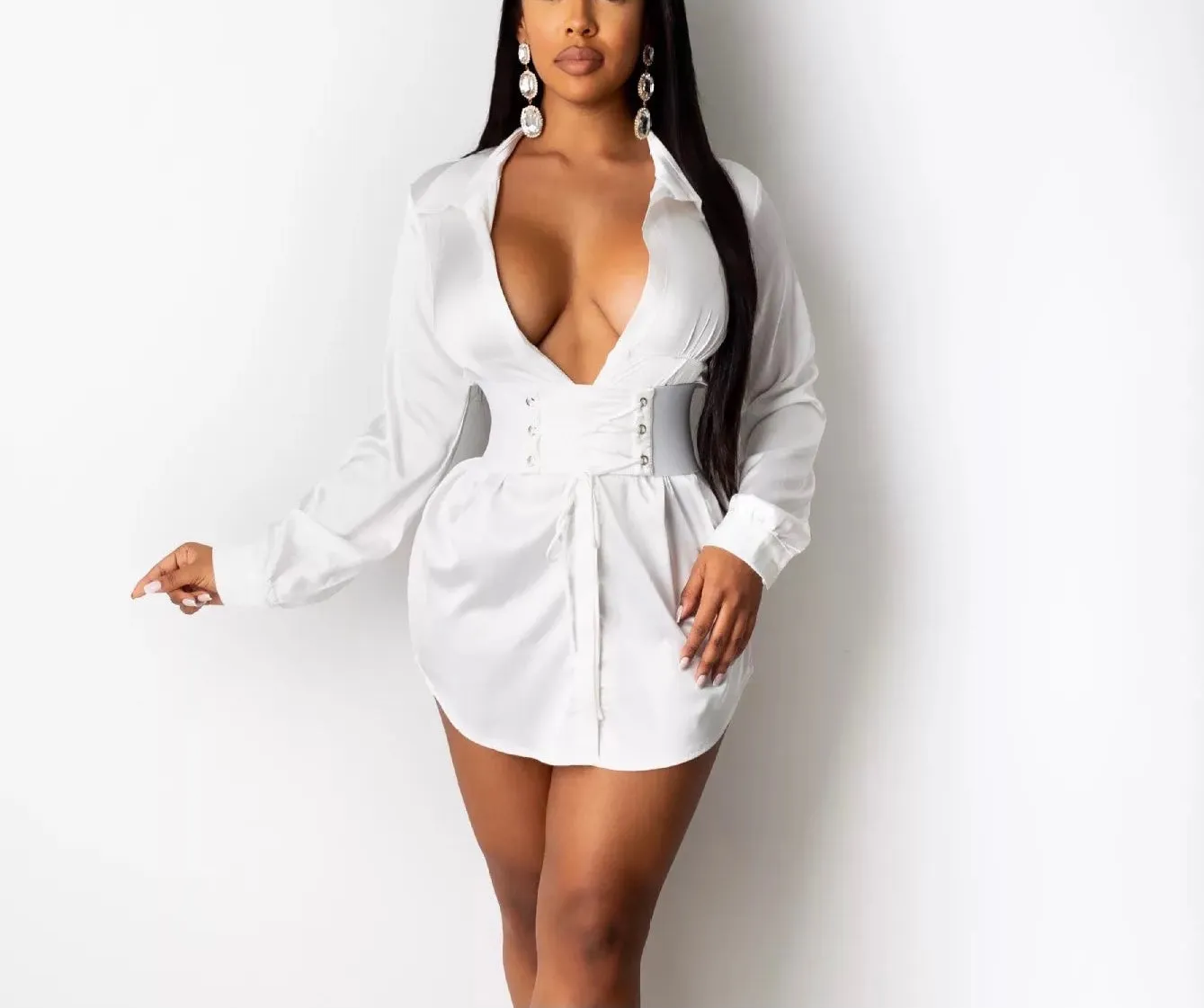 Ladies couture lace up corset shirt dress