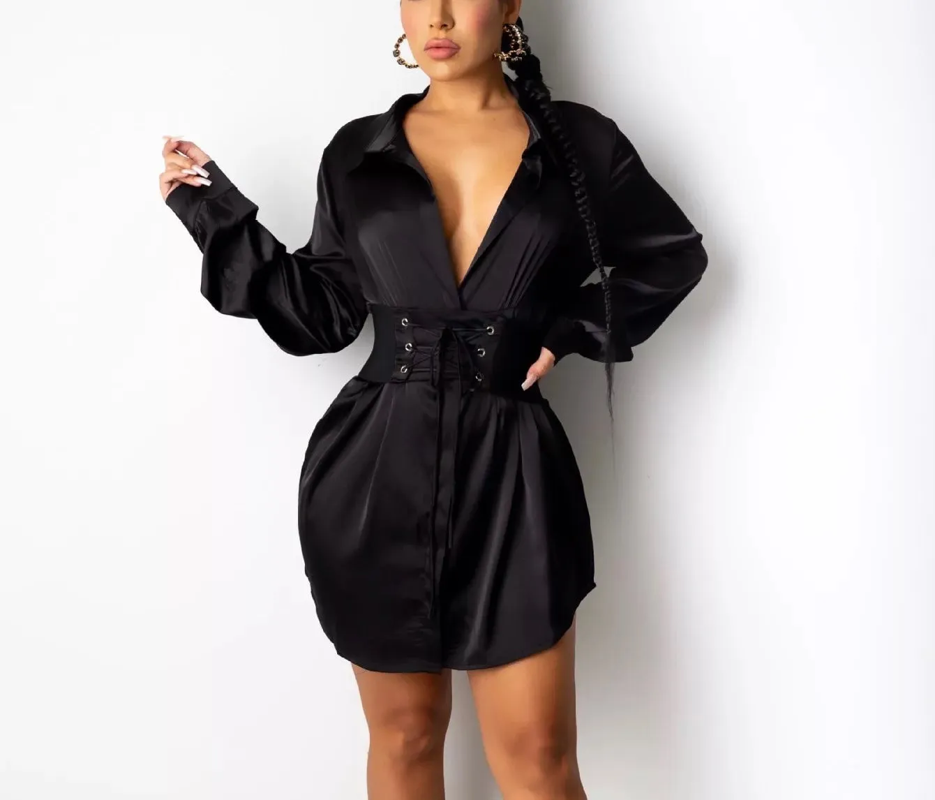 Ladies couture lace up corset shirt dress