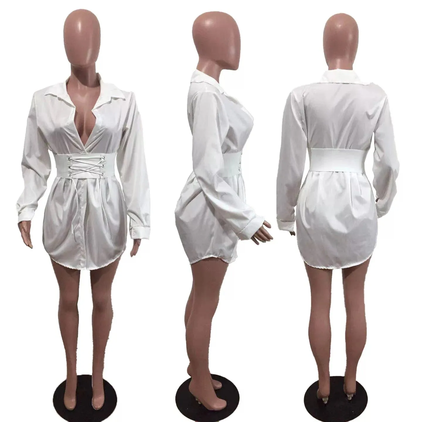 Ladies couture lace up corset shirt dress