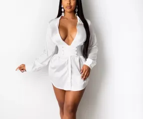 Ladies couture lace up corset shirt dress