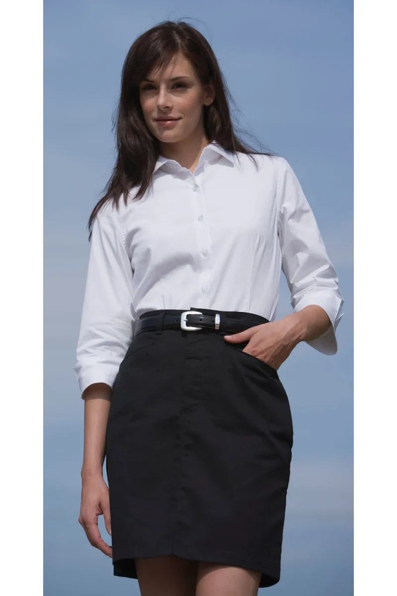 Ladies' Stretch Broadcloth 3/4 Sleeve Blouse - White