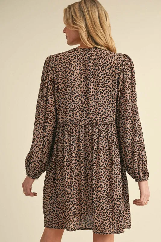 Leopard Print Bow Tie Mini Dress