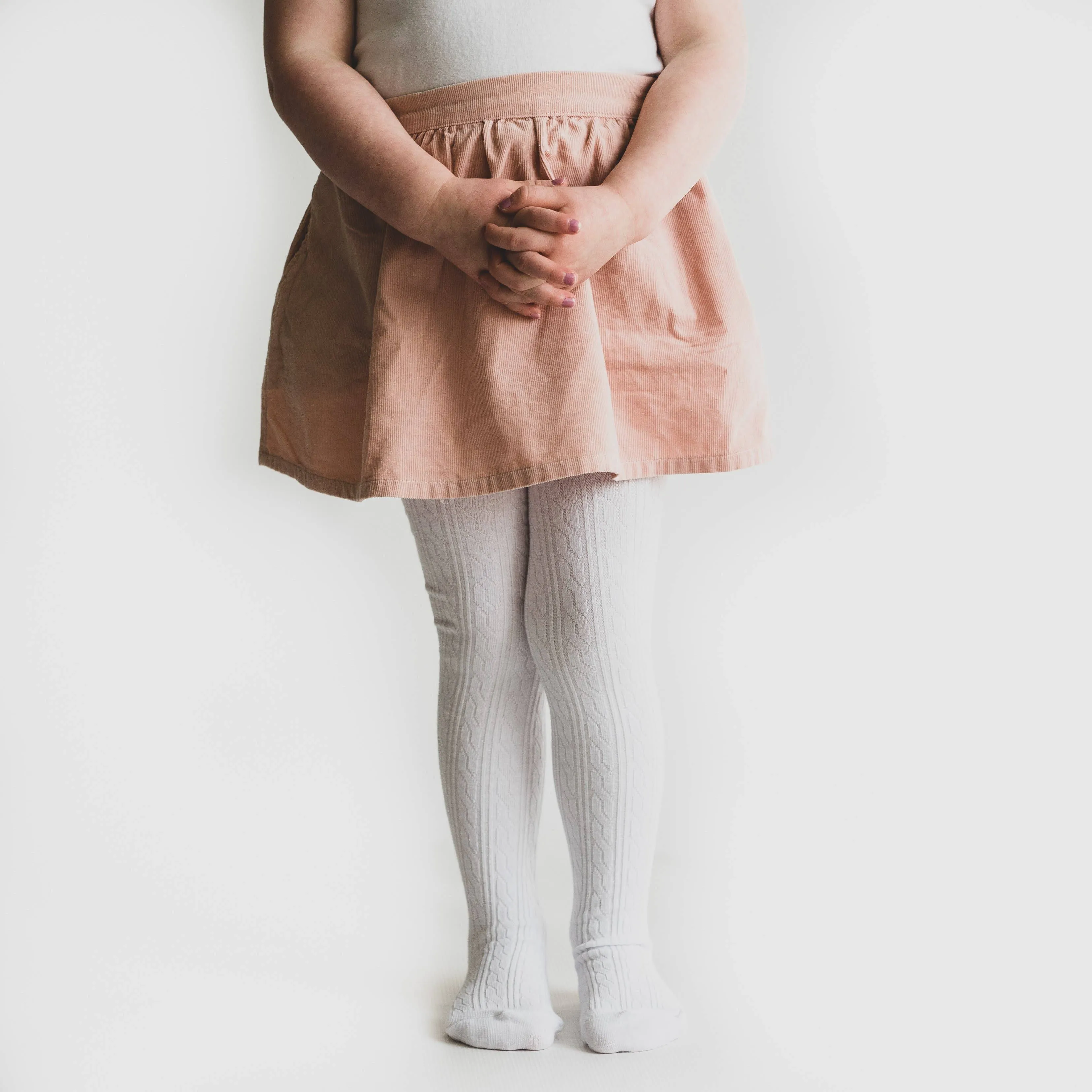 Little Stocking Co. Cable Knit Tights: White