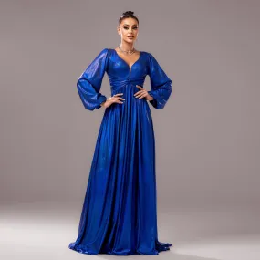 Long Sleeved V Neck Twisted Evening Dress