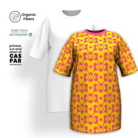 LOVE BUTTERFLY yellow pink - T-shirt dress (organic cotton)