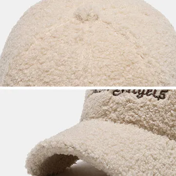 Men Newsboy Caps Lambswool Letter Embroidery Simple Warmth Baseball Cap for Women