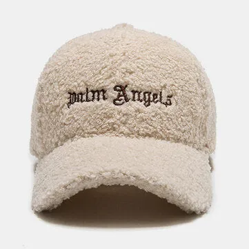 Men Newsboy Caps Lambswool Letter Embroidery Simple Warmth Baseball Cap for Women