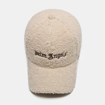 Men Newsboy Caps Lambswool Letter Embroidery Simple Warmth Baseball Cap for Women