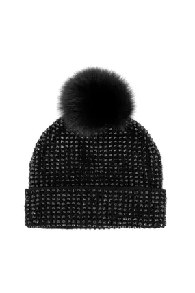 Mitchie's Black Knit Crystal Beanie