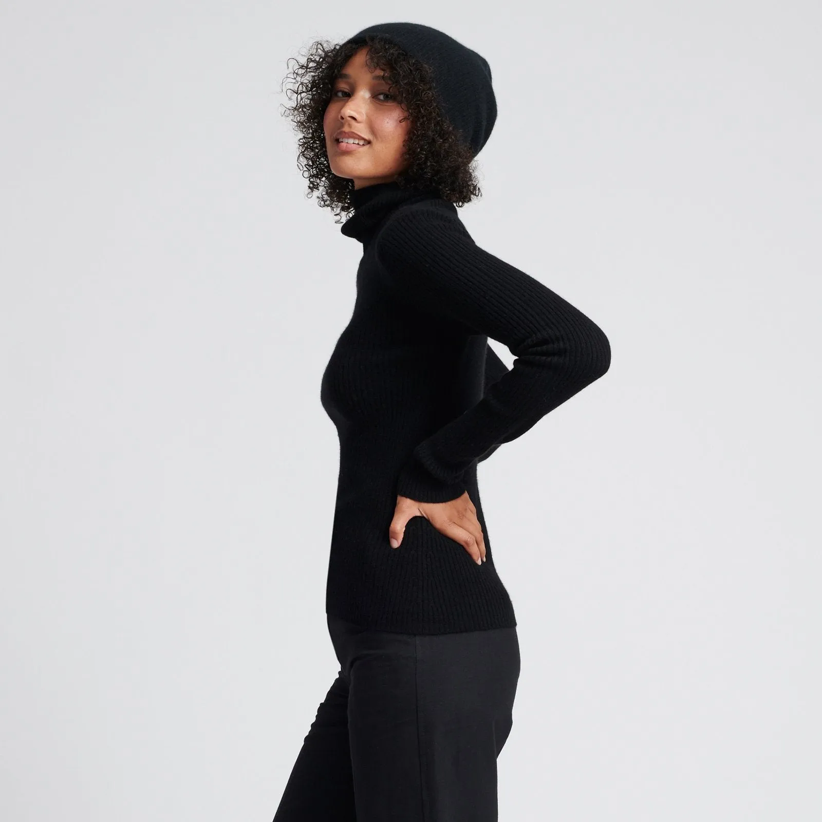 NAADAM Cashmere Ribbed Turtleneck Black