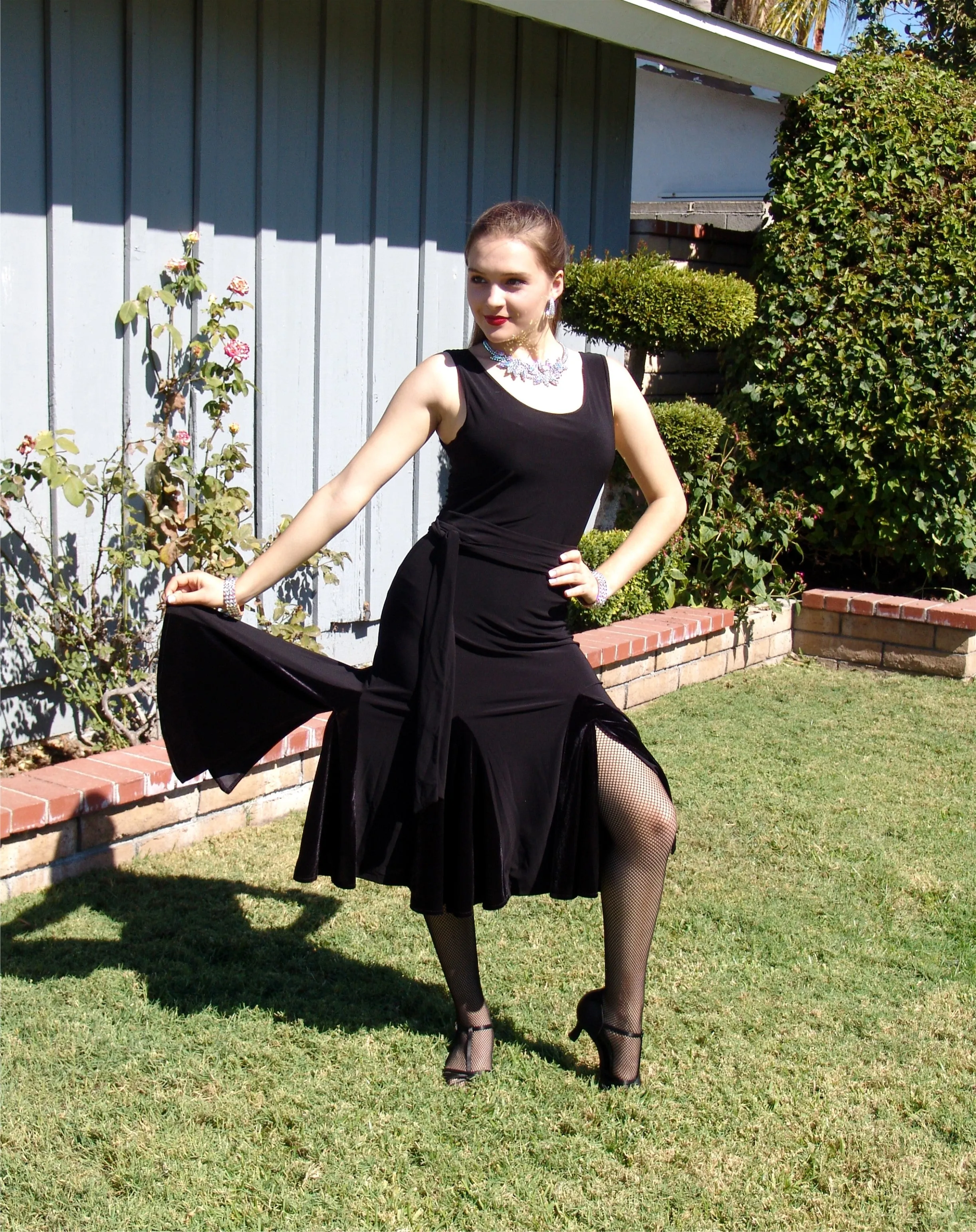 NUG 00698 Black Latin Panels Dress