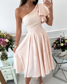 One Shoulder Ruffle Sleeve Party Dress      fg1220