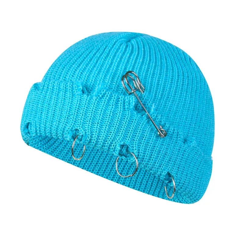 Oohmy Y2K Gothic Beanie with Metal Rings