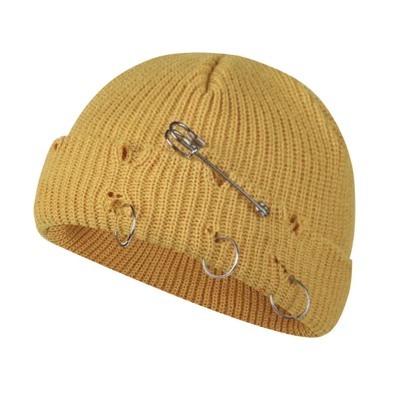 Oohmy Y2K Gothic Beanie with Metal Rings