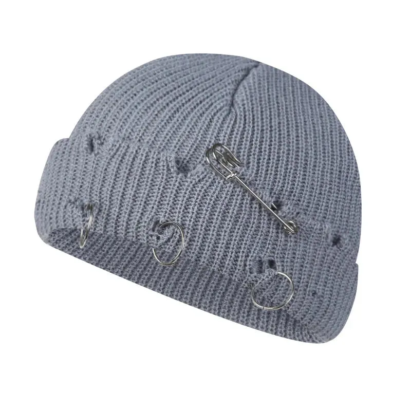 Oohmy Y2K Gothic Beanie with Metal Rings