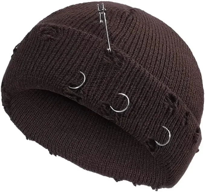 Oohmy Y2K Gothic Beanie with Metal Rings