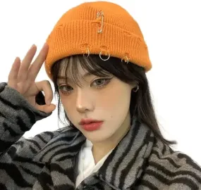 Oohmy Y2K Gothic Beanie with Metal Rings