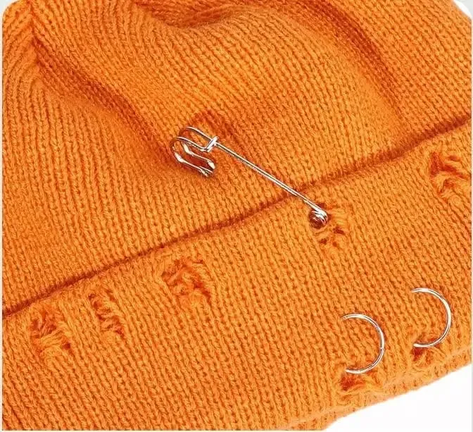 Oohmy Y2K Gothic Beanie with Metal Rings
