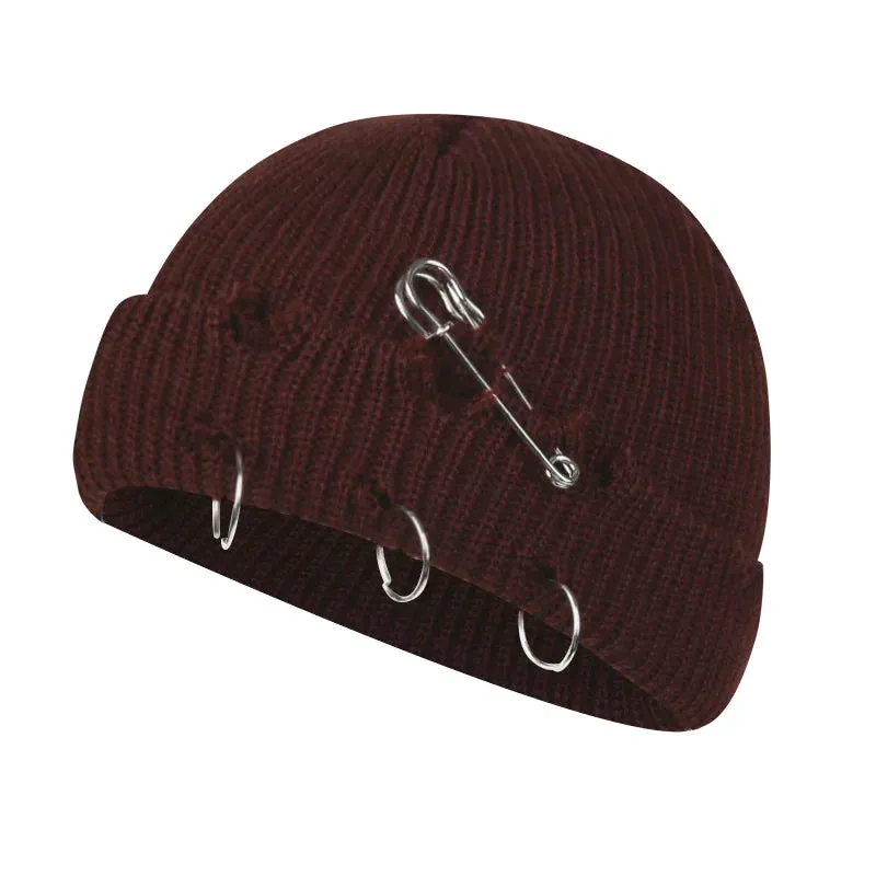 Oohmy Y2K Gothic Beanie with Metal Rings