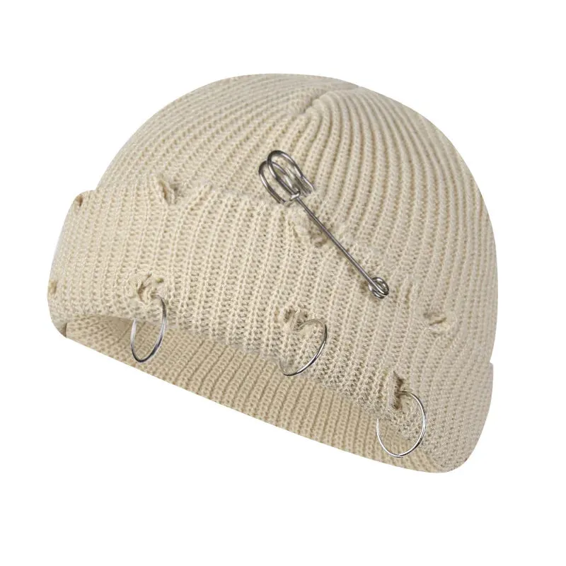 Oohmy Y2K Gothic Beanie with Metal Rings