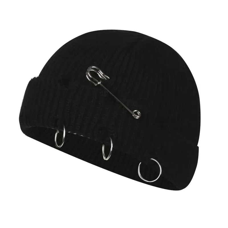 Oohmy Y2K Gothic Beanie with Metal Rings