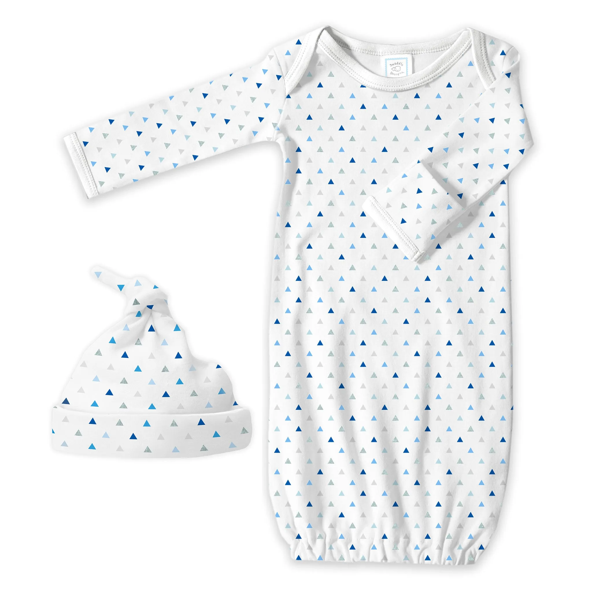 Pajama Gown and Hat Gift Set - Tiny Triangles Shimmer, Blue