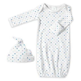 Pajama Gown and Hat Gift Set - Tiny Triangles Shimmer, Blue